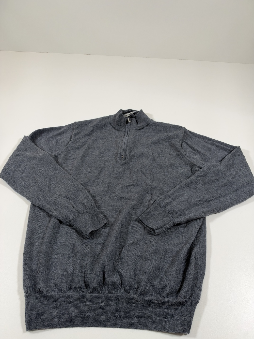 Peter Millar Sweater Mens M Gray Merino Wool Lyocell 1/4 Zip Mock Neck Knit FLAW